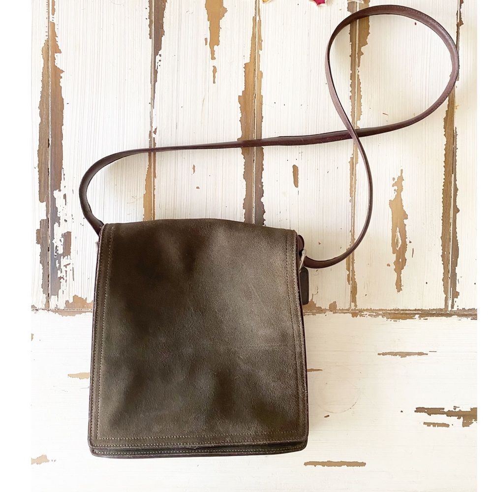 Coach 1991 Loden Green Monterrey Suede Flap Shoulder Bag Vintage